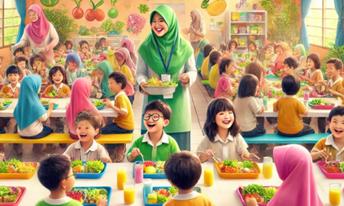 Suasana ceria dan penuh semangat di lingkungan sekolah. (Gambar : GPT)