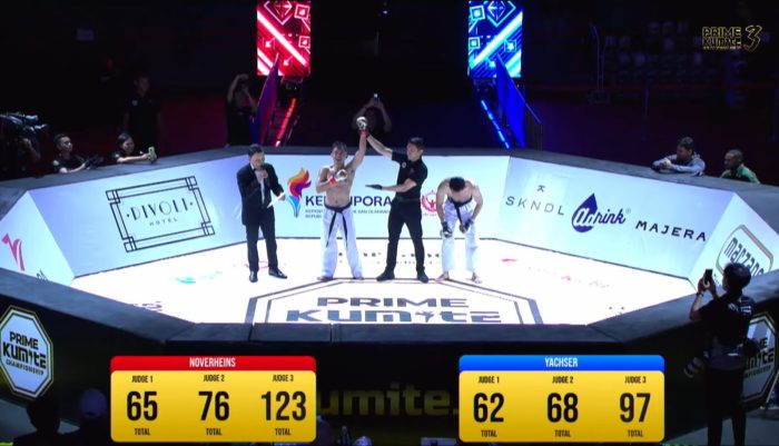 Noverheins Charismawan Tagoe keluar sebagai pemenang pada Prime Kumite Championship 3 Jakarta, Sabtu (1/2/2026).